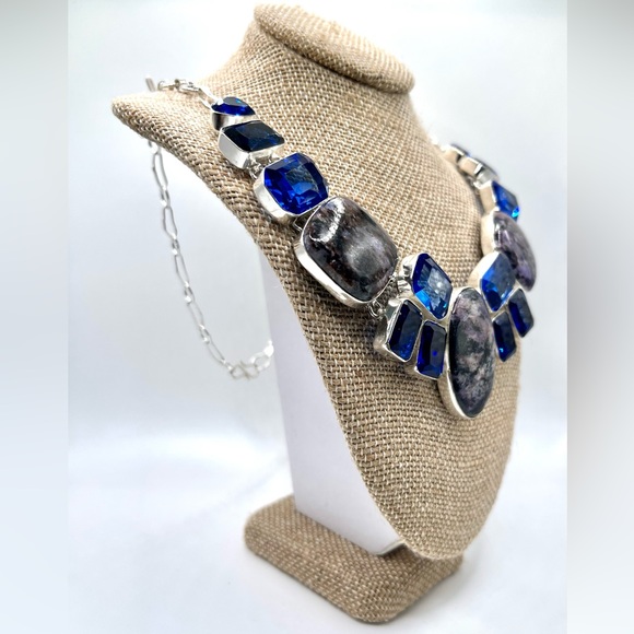 Beautiful Purple Charoite & Blue Statement Necklace 18”-19” - Picture 2 of 6
